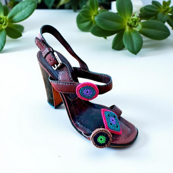 Vintage PRADA Crochet Leather Sandals - Picture 1 of 11